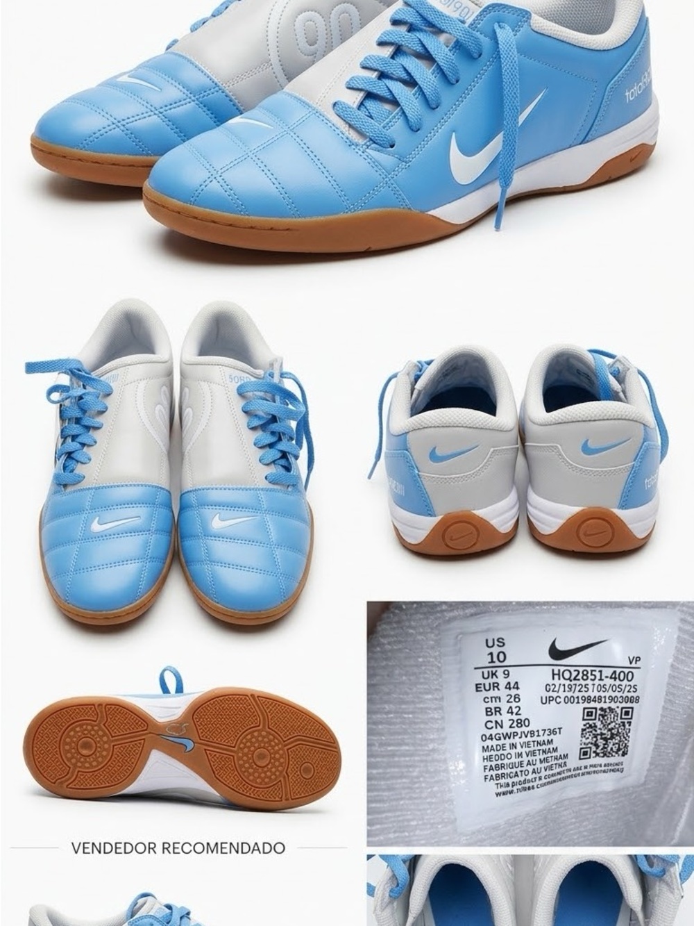 Nike Kids Indoor Soccer Sneakers - Light Blue/White with Gum Sole